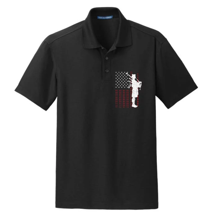 Cool Us Flag Bagpiper Design Bagpipe Players Dry Zone Grid Performance Polo