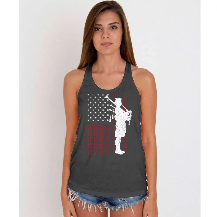 Cool Us Flag Bagpiper Design Bagpipe Players Women's Knotted Racerback Tank