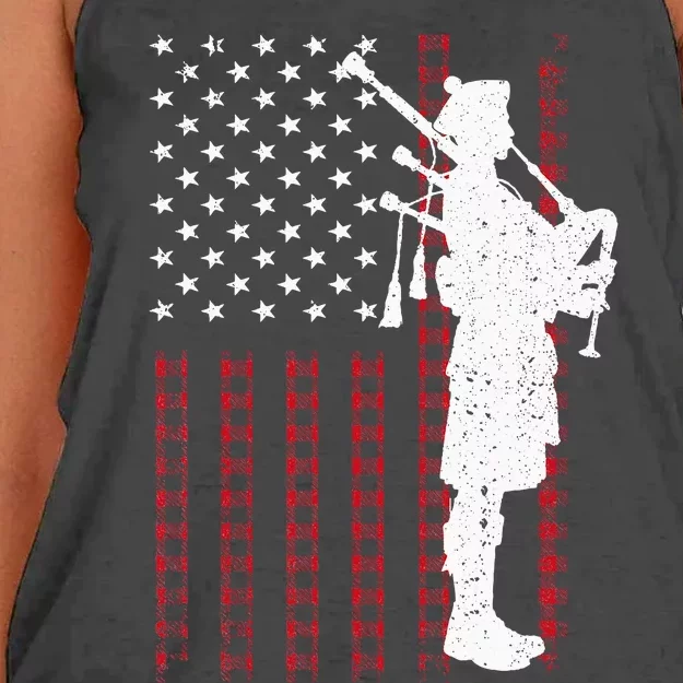 Cool Us Flag Bagpiper Design Bagpipe Players Women's Knotted Racerback Tank