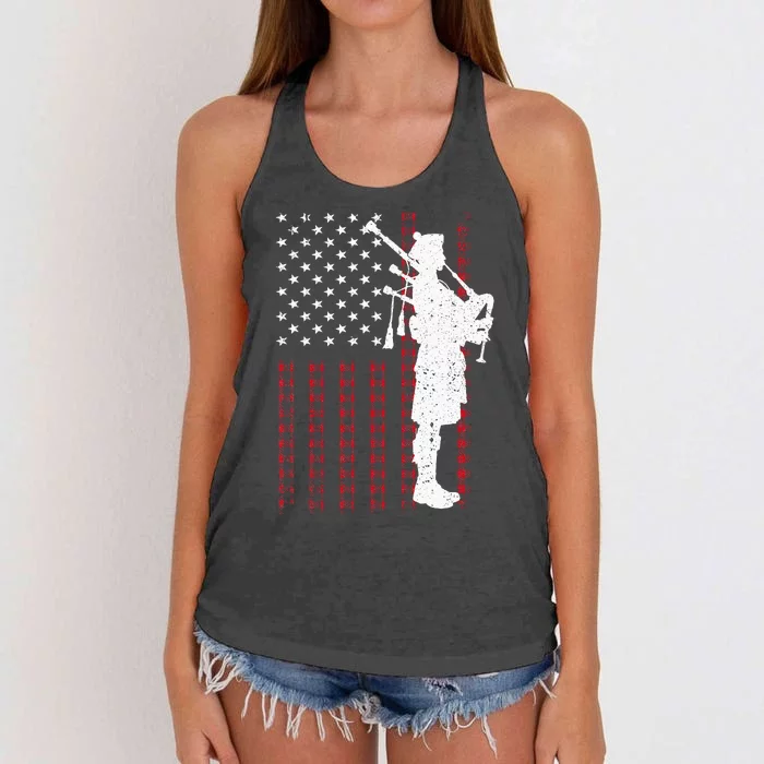 Cool Us Flag Bagpiper Design Bagpipe Players Women's Knotted Racerback Tank