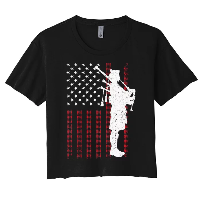 Cool Us Flag Bagpiper Design Bagpipe Players Women's Crop Top Tee