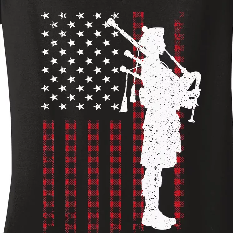 Cool Us Flag Bagpiper Design Bagpipe Players Women's V-Neck T-Shirt