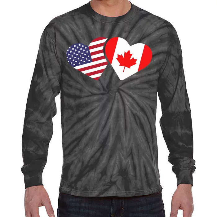 Canada Usa Flag Heart Canadian Americans Love Cute Tie-Dye Long Sleeve Shirt