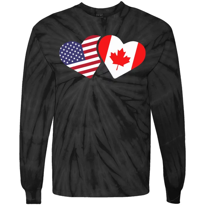 Canada Usa Flag Heart Canadian Americans Love Cute Tie-Dye Long Sleeve Shirt