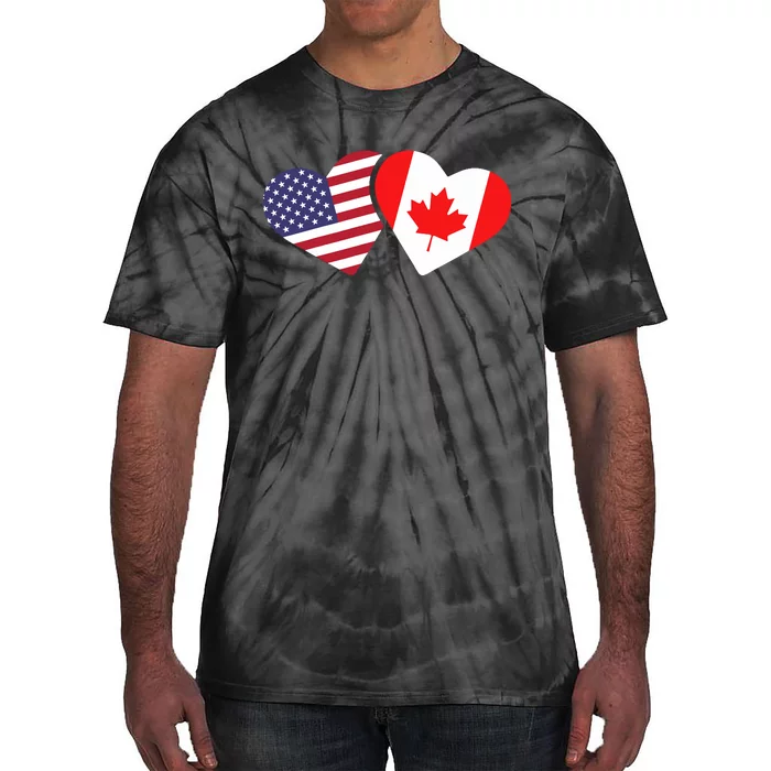 Canada Usa Flag Heart Canadian Americans Love Cute Tie-Dye T-Shirt