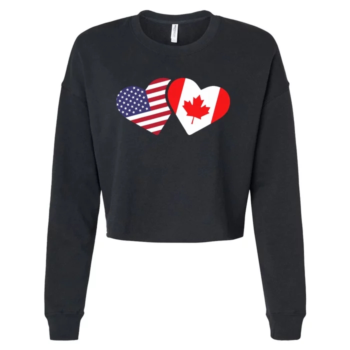 Canada Usa Flag Heart Canadian Americans Love Cute Cropped Pullover Crew