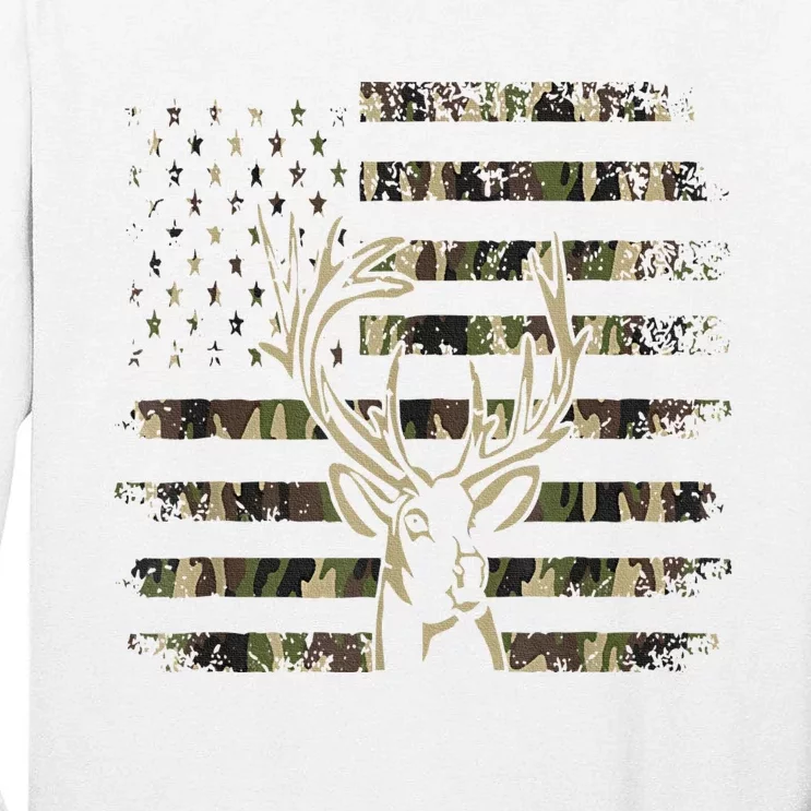 Camo Usa Flag Deer Elk Buck Camoflage Hunting Hunter Tall Long Sleeve T-Shirt