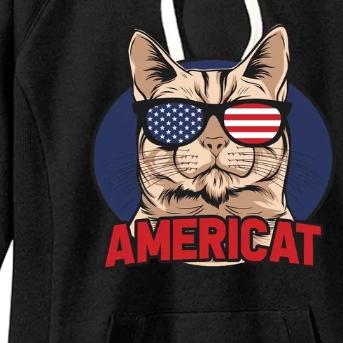 Cat US Flag Sunglasses Americat Cool 4th Of July Cat Women's Fleece Hoodie