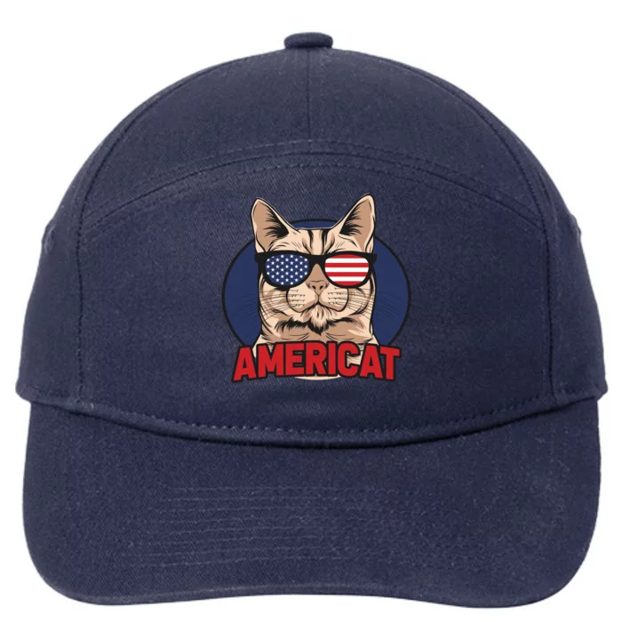 Cat US Flag Sunglasses Americat Cool 4th Of July Cat 7-Panel Snapback Hat