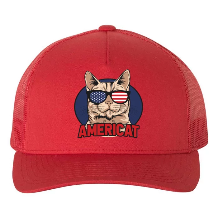 Cat US Flag Sunglasses Americat Cool 4th Of July Cat Yupoong Adult 5-Panel Trucker Hat