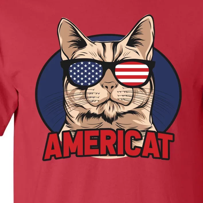 Cat US Flag Sunglasses Americat Cool 4th Of July Cat Tall T-Shirt