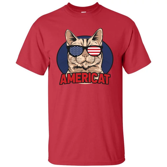 Cat US Flag Sunglasses Americat Cool 4th Of July Cat Tall T-Shirt