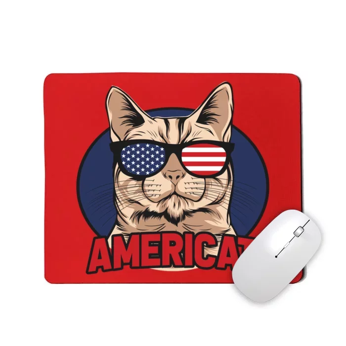 Cat US Flag Sunglasses Americat Cool 4th Of July Cat Mousepad