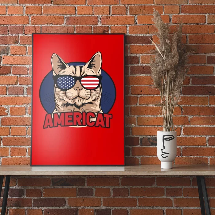 Cat US Flag Sunglasses Americat Cool 4th Of July Cat Poster