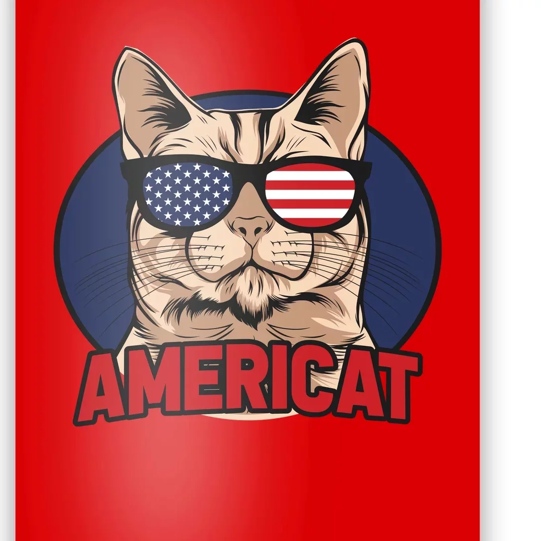 Cat US Flag Sunglasses Americat Cool 4th Of July Cat Poster