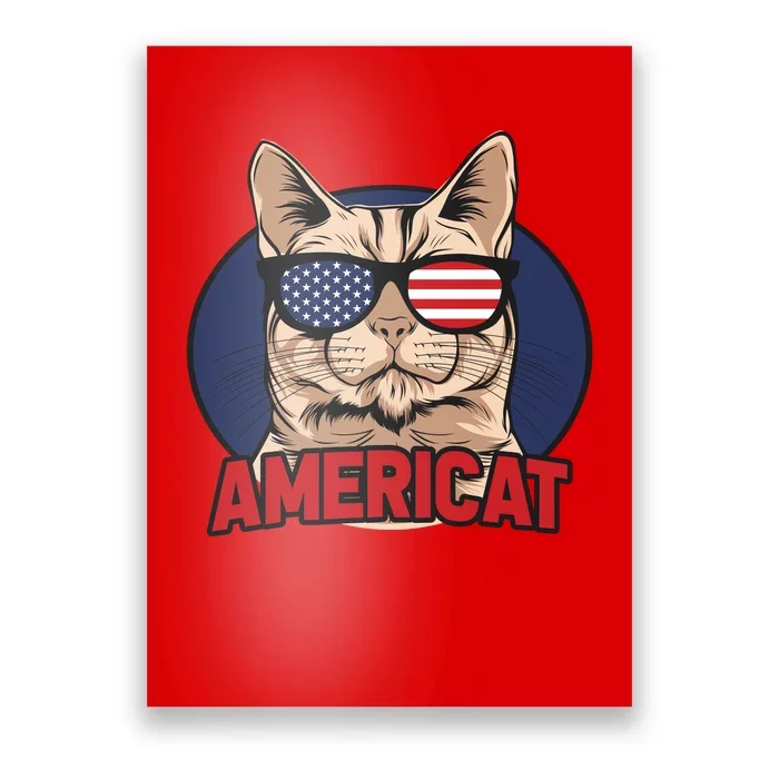 Cat US Flag Sunglasses Americat Cool 4th Of July Cat Poster