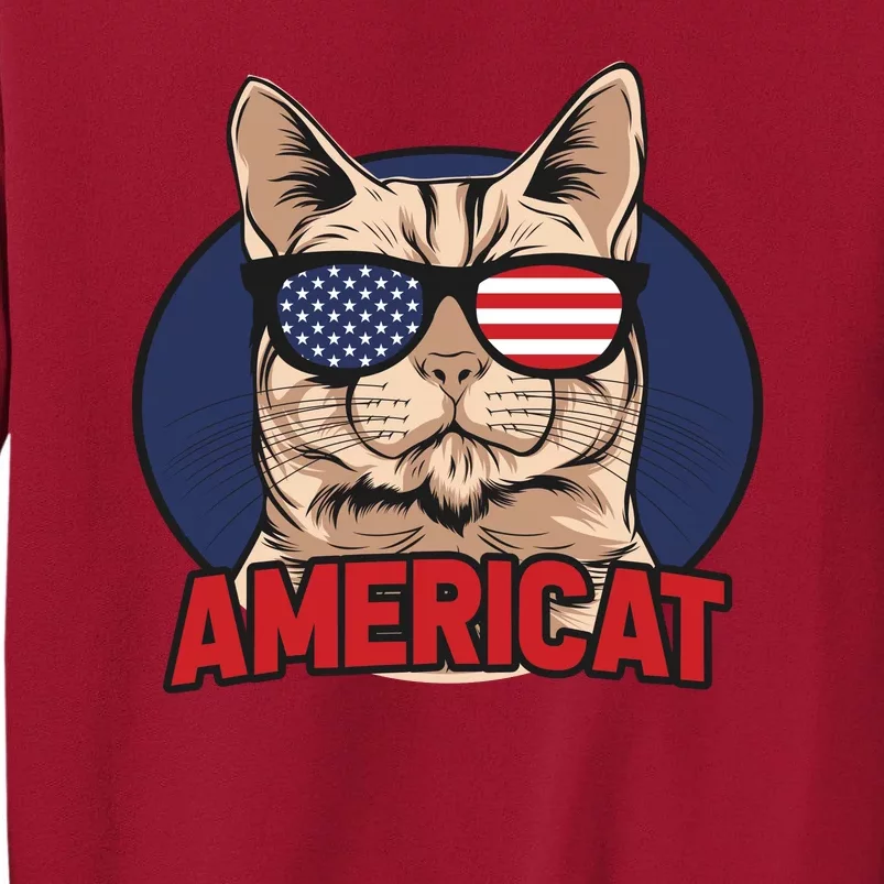 Cat US Flag Sunglasses Americat Cool 4th Of July Cat Tall Sweatshirt