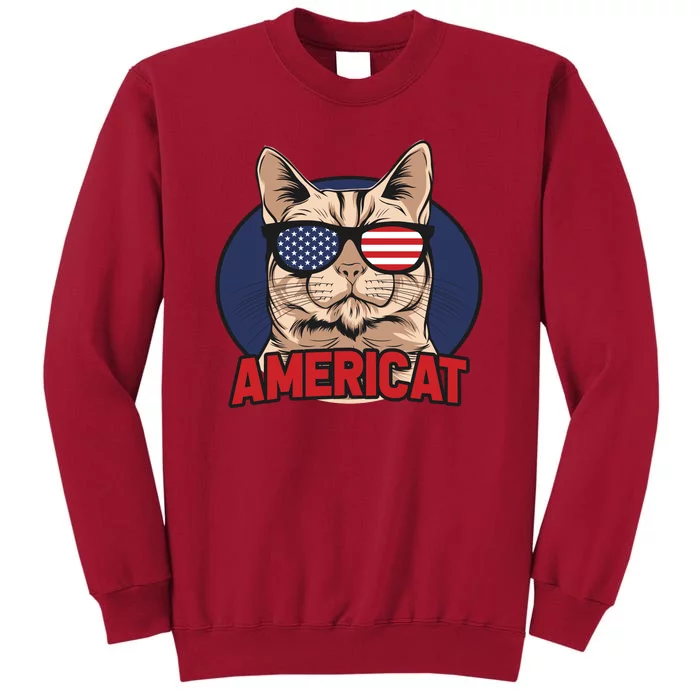 Cat US Flag Sunglasses Americat Cool 4th Of July Cat Tall Sweatshirt