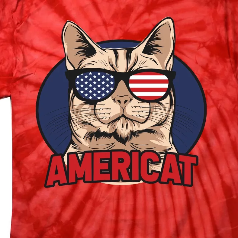 Cat US Flag Sunglasses Americat Cool 4th Of July Cat Tie-Dye T-Shirt