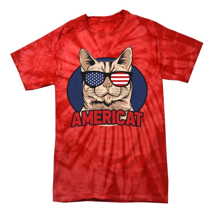 Cat US Flag Sunglasses Americat Cool 4th Of July Cat Tie-Dye T-Shirt