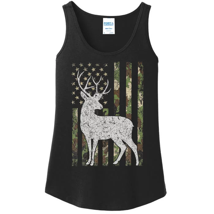 Camo Usa Flag Deer Elk Buck Camoflage Hunting Hunter Gift Ladies Essential Tank