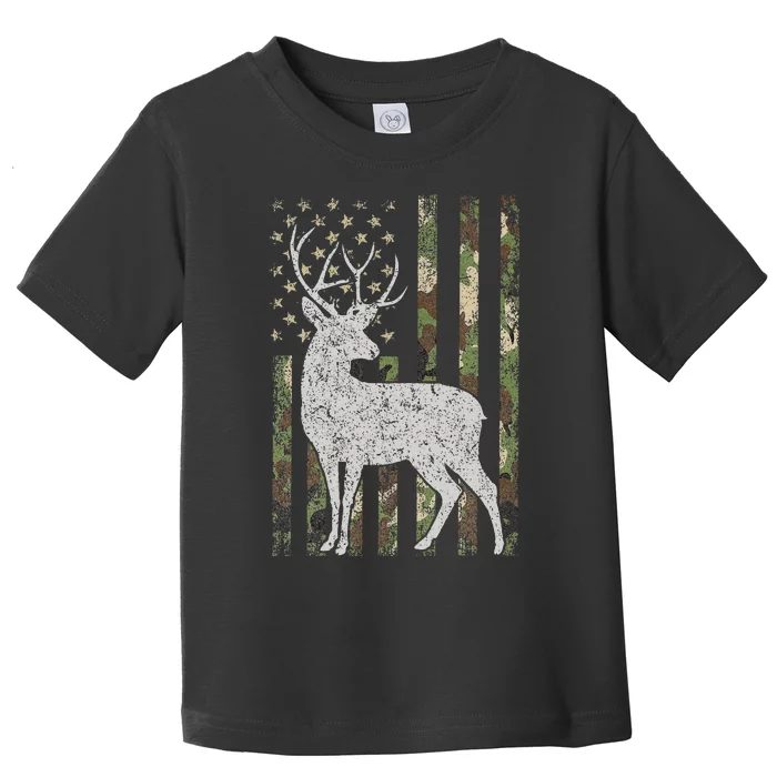 Camo Usa Flag Deer Elk Buck Camoflage Hunting Hunter Gift Toddler T-Shirt