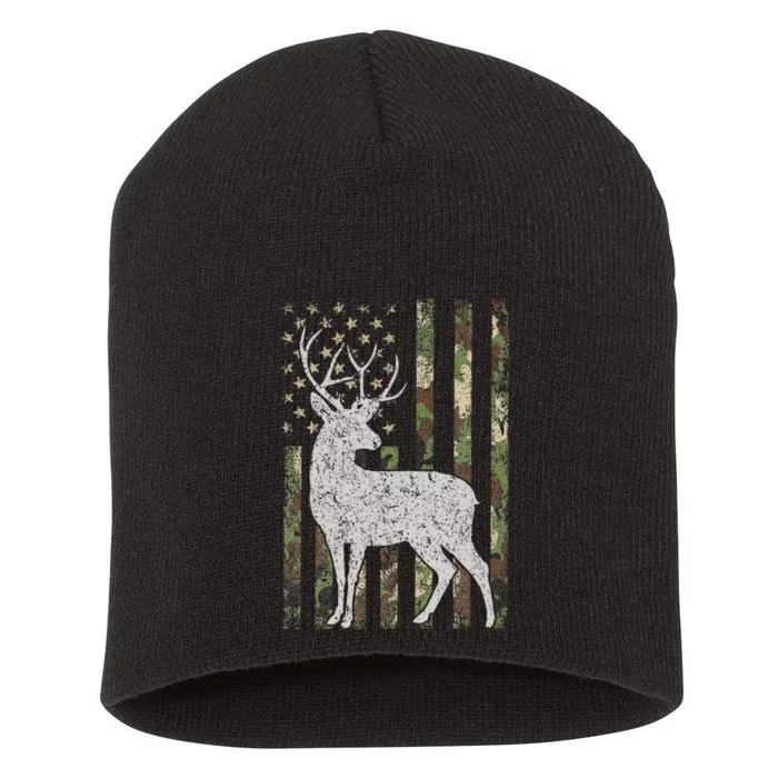 Camo Usa Flag Deer Elk Buck Camoflage Hunting Hunter Gift Short Acrylic Beanie