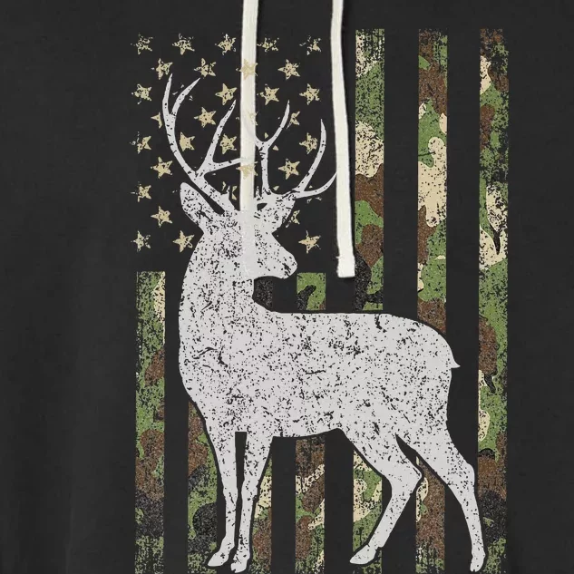 Camo Usa Flag Deer Elk Buck Camoflage Hunting Garment-Dyed Fleece Hoodie