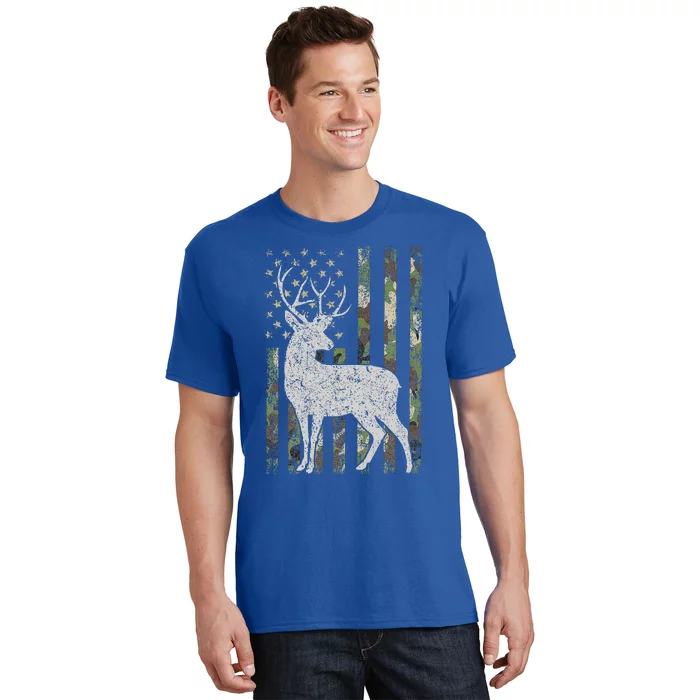 Camo Usa Flag Deer Elk Buck Camoflage Hunting T-Shirt