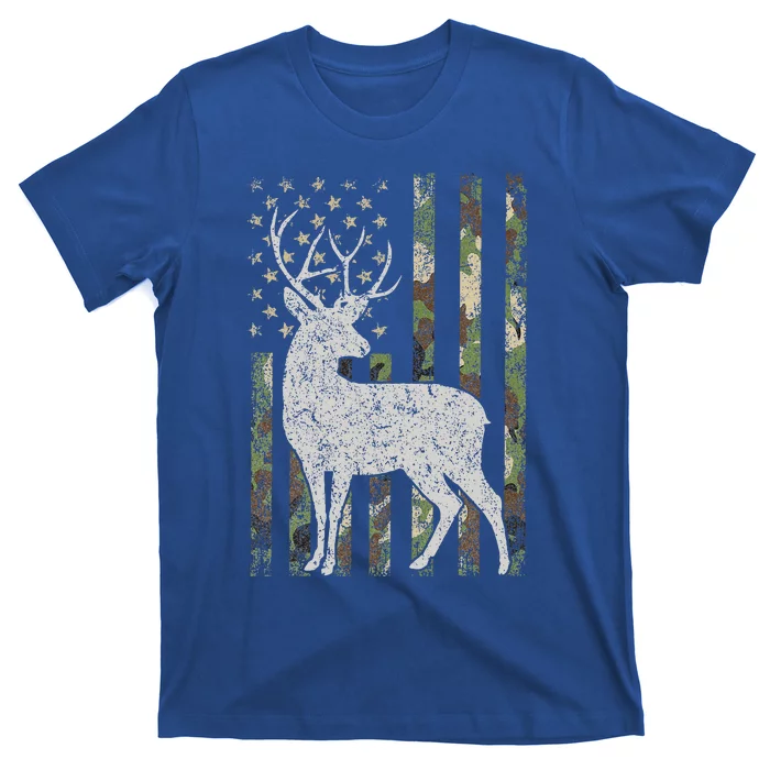 Camo Usa Flag Deer Elk Buck Camoflage Hunting T-Shirt