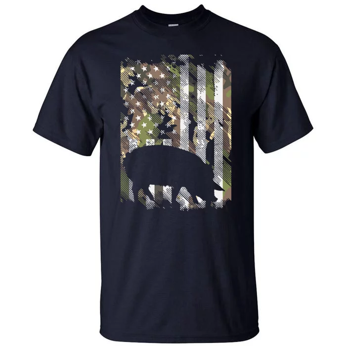 Camo US Flag Pig Vintage Farm Animal Patriotic Farmer Gift Tall T-Shirt