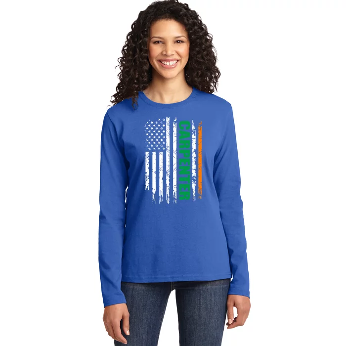 Carpenter Usa Flag Irish St Patrick Day Gift Ladies Long Sleeve Shirt