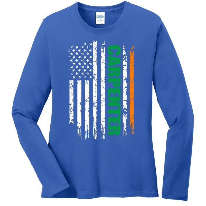 Carpenter Usa Flag Irish St Patrick Day Gift Ladies Long Sleeve Shirt