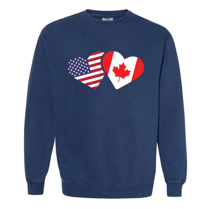 Canada USA Flag Heart Canadian Americans Love Cute Garment-Dyed Sweatshirt