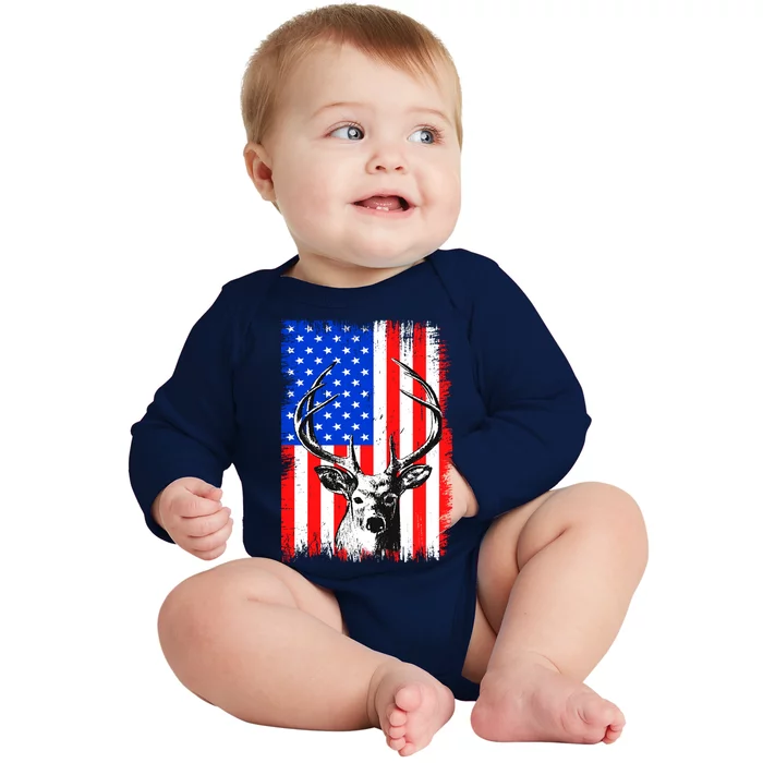 Camo Us Flag Deer Hunting Camouflage Fathers Day Cool Gift Baby Long Sleeve Bodysuit