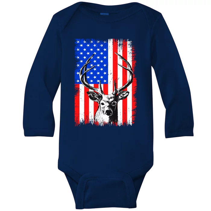 Camo Us Flag Deer Hunting Camouflage Fathers Day Cool Gift Baby Long Sleeve Bodysuit