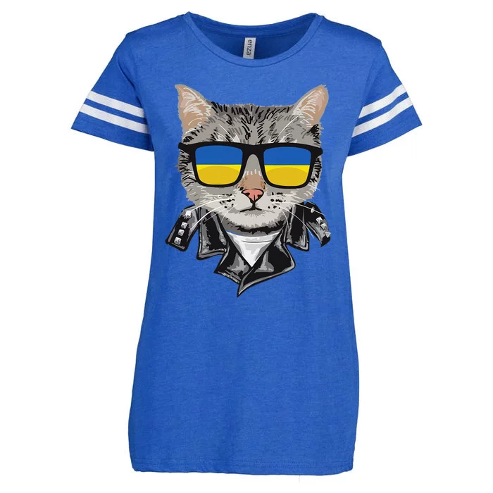 Cat Ukraine Flag Sunglasses Cool Ukrainian Cat Enza Ladies Jersey Football T-Shirt