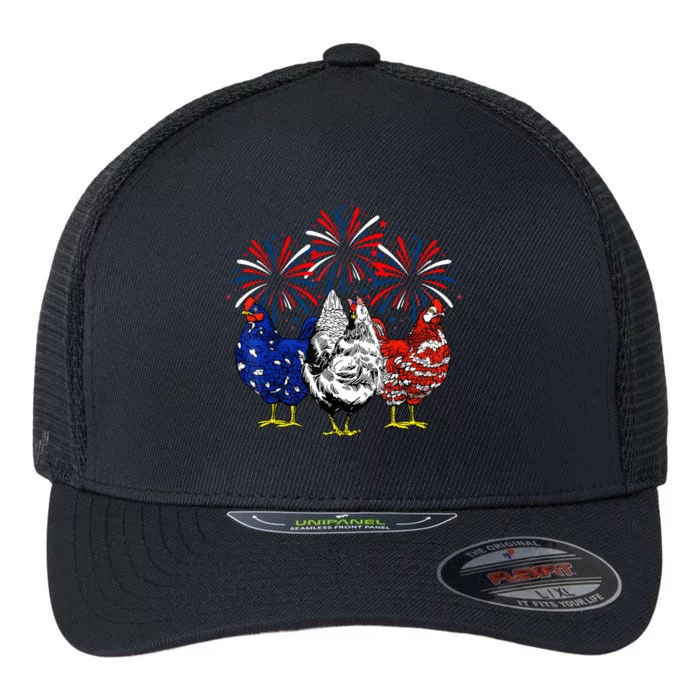 Chicken Usa Flag Patriotic Lover 4th Of July Flexfit Unipanel Trucker Cap