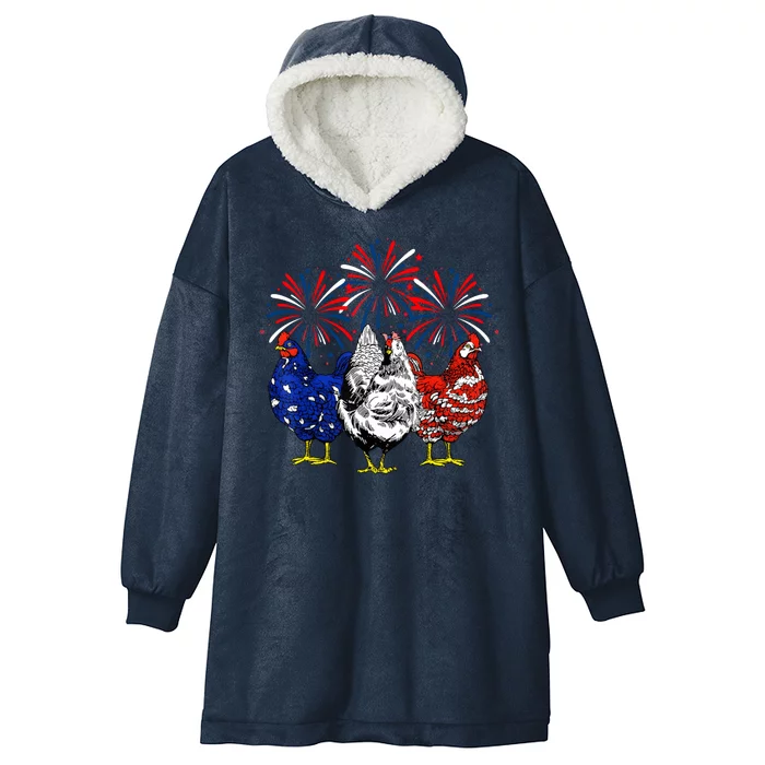 Chicken Usa Flag Patriotic Lover 4th Of July Hooded Wearable Blanket