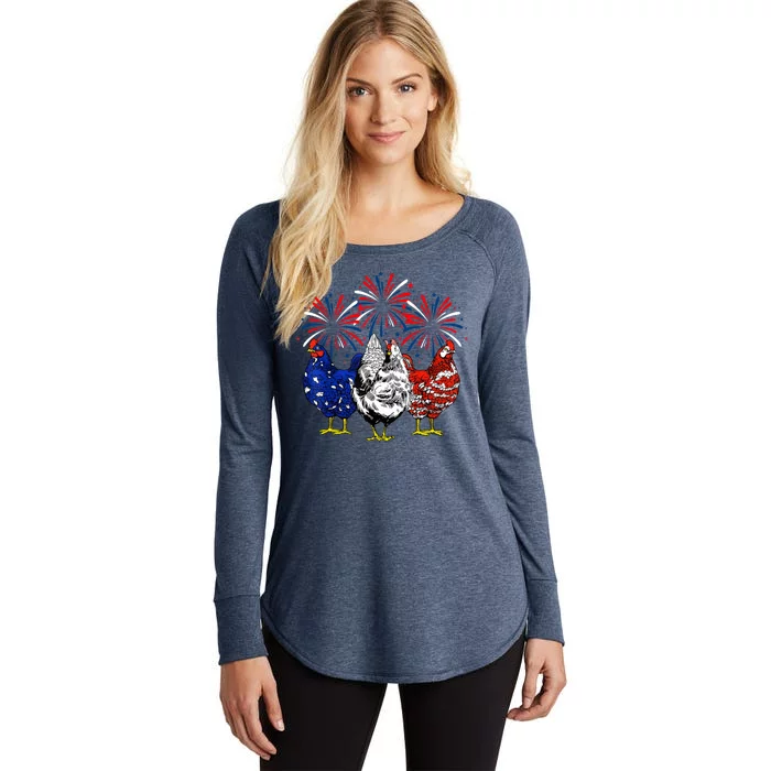 Chicken Usa Flag Patriotic Lover 4th Of July Women's Perfect Tri Tunic Long Sleeve Shirt