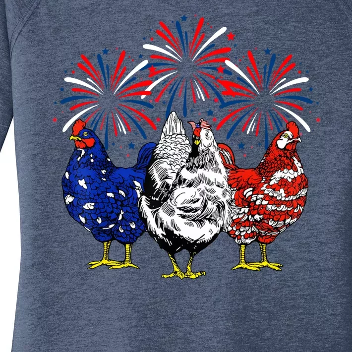 Chicken Usa Flag Patriotic Lover 4th Of July Women's Perfect Tri Tunic Long Sleeve Shirt