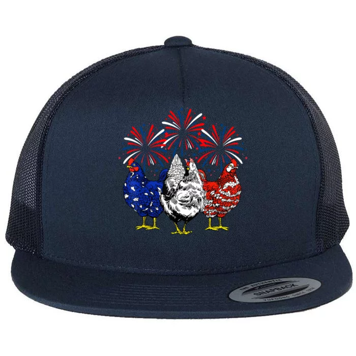 Chicken Usa Flag Patriotic Lover 4th Of July Flat Bill Trucker Hat