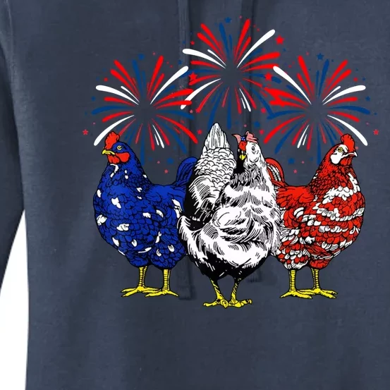 Chicken Usa Flag Patriotic Lover 4th Of July Women's Pullover Hoodie