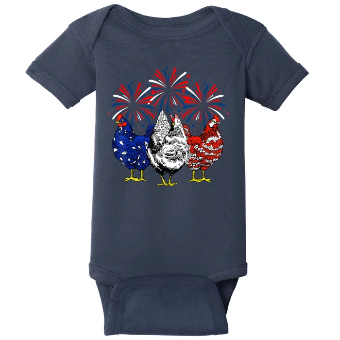 Chicken Usa Flag Patriotic Lover 4th Of July Baby Bodysuit