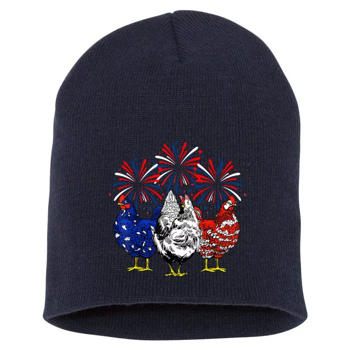 Chicken Usa Flag Patriotic Lover 4th Of July Short Acrylic Beanie