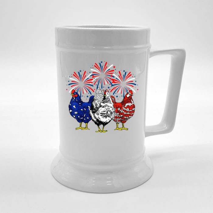 Chicken Usa Flag Patriotic Lover 4th Of July Front & Back Beer Stein