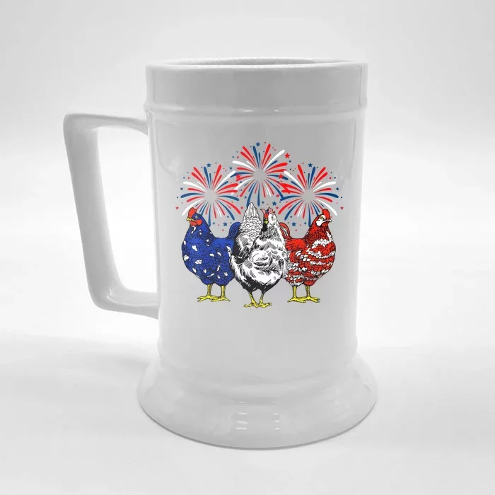 Chicken Usa Flag Patriotic Lover 4th Of July Front & Back Beer Stein