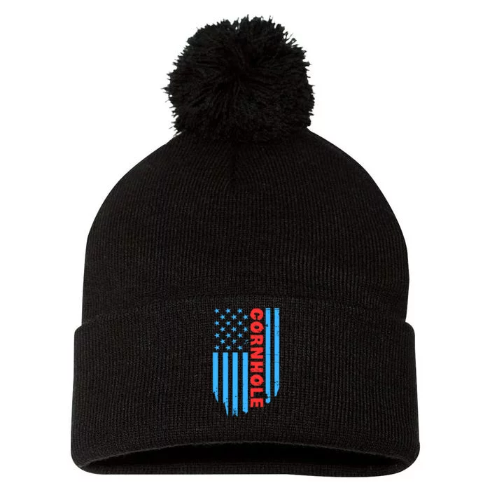 Cornhole Us Flag Pom Pom 12in Knit Beanie