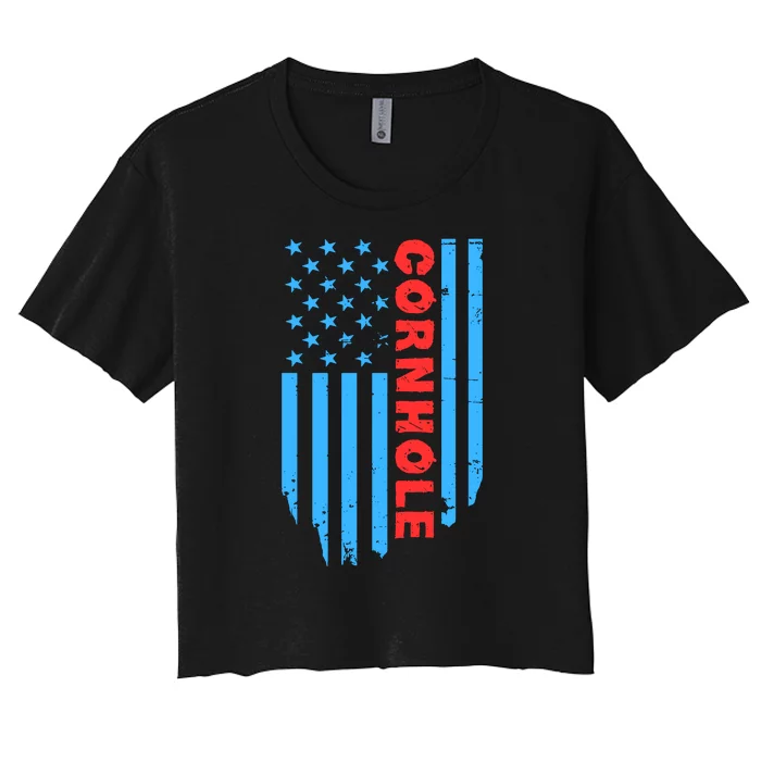 Cornhole Us Flag Women's Crop Top Tee