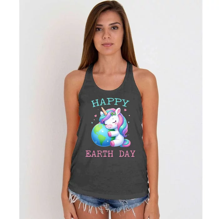 Cute Unicorn Happy Earth Day Groovy Women's Knotted Racerback Tank